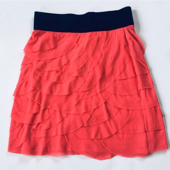 Neon Coral EXPRESS Mini Skirt Ruffled Tiered Layered Orange Size Small - Picture 1 of 5